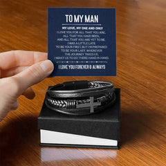 To My Man - My One and Only - Leather Cross Bracelet