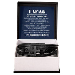 To My Man - My One and Only - Leather Cross Bracelet