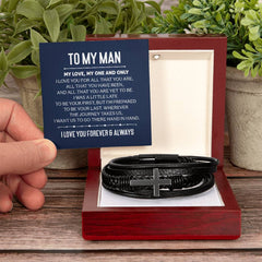 To My Man - My One and Only - Leather Cross Bracelet